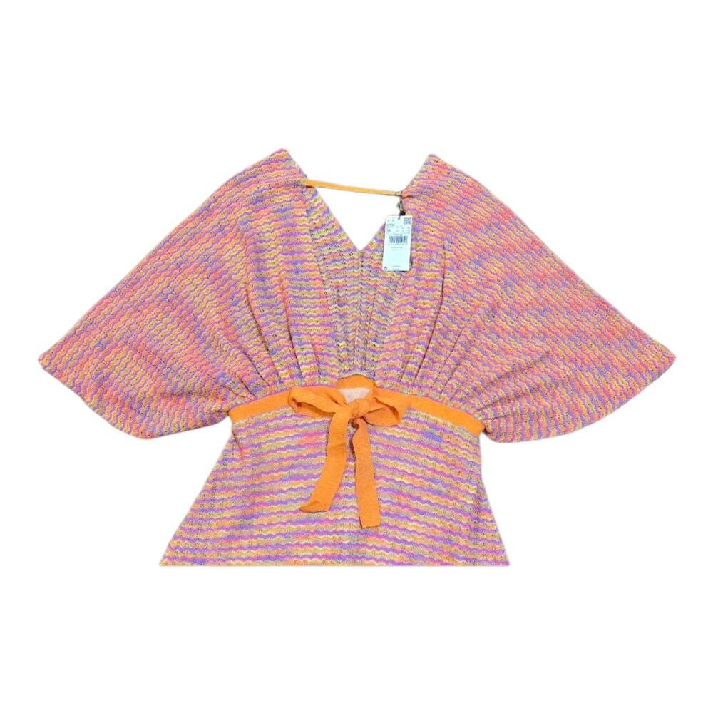 MNG Multicolored Crochet Knit Maxi Dress Orange Pink V-Neck Oversized Boho Sz 10 - Picture 5 of 6